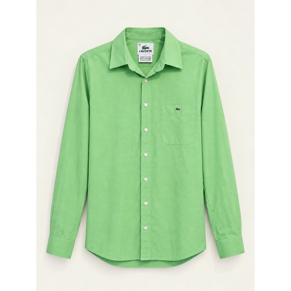 Lacoste Mens Size 45 Green Cotton Oxford Long Sleeve Button Down Shirt Crocodile